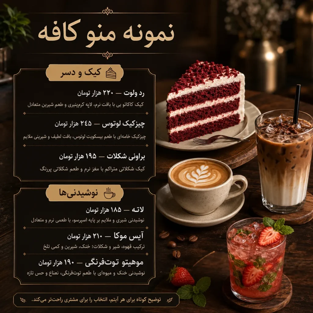 نمونه منو کافه